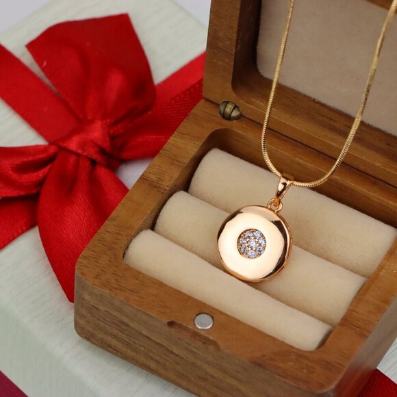 "Rose Gold Round Pendant with Center CZ Stones – Elegant Finish, XPPT1203 - Picture 10 of 13